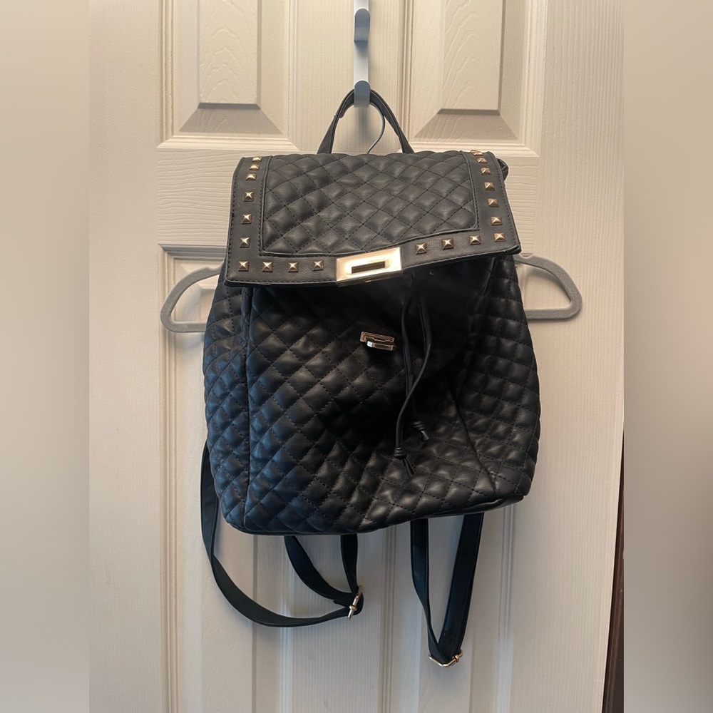 Quilted, studded backpack faux leather